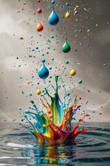 Splash of vibrant color paint falling into water 