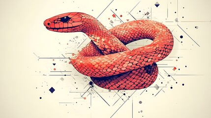 Obraz premium Red snake in geometric knot design.