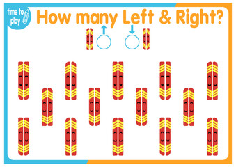 children's educational game, tasks. count how many elements will be placed on the right and how many on the left. New Year. Christmas	