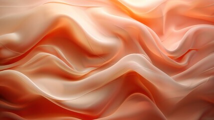 abstract background with smooth wavy silk fabric in orange and white colors
