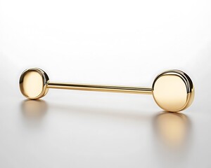A simple gold pin displayed on a smooth white background, illuminated with sharp lighting and intricate reflections. contrast, white background, well-lit, sharp