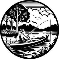 Person fishing at sunrise