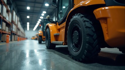 Forklifts navigating the busy warehouse, ensuring efficient logistics and storage management