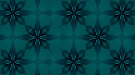Teal Floral Kaleidoscope: A mesmerizing seamless pattern of dark teal flowers, creating a kaleidoscopic effect. Perfect for backgrounds, textiles, and decorative designs.