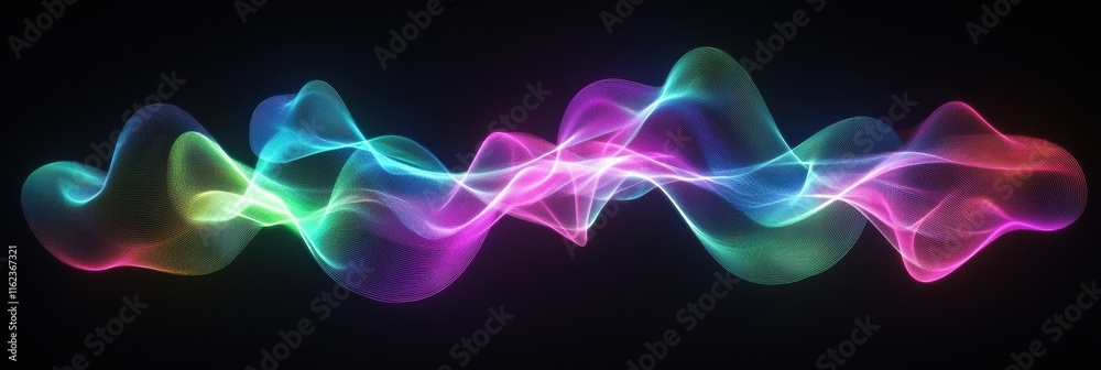 Leinwandbilder Pulsating 3D light waves creating a mesmerizing neon glow effect in a dark surround. Generative AI