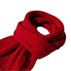 Red knitted scarf on transparent background