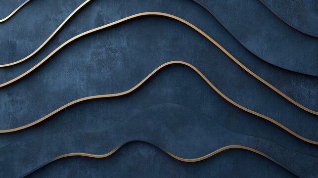 Elegant Abstract Waves with Gold Lines on Dark Blue Background