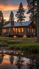 Obraz premium Ranch house architecture house in the forest 