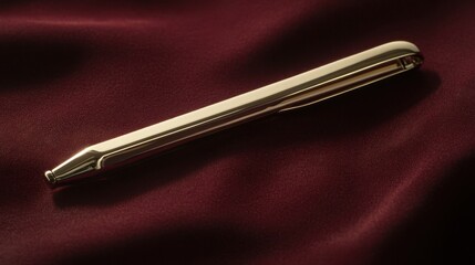 Naklejka premium Elegant Gold Pen on Deep Red Fabric Background