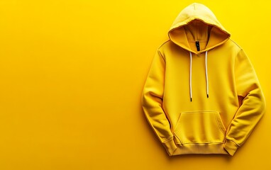 Yellow hoodie sweatshirt on yellow background.