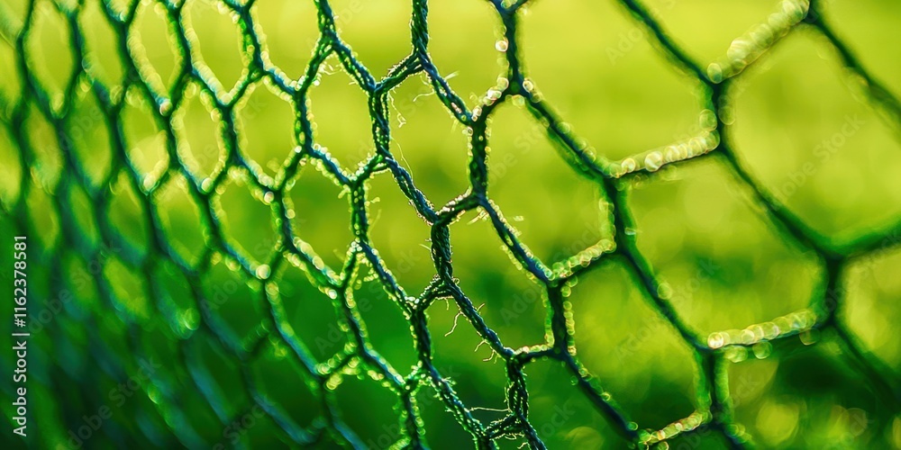 Poster green mesh fence with a green background