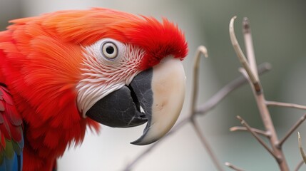 Fototapeta premium Scarlet macaw close-up with vibrant feathers.