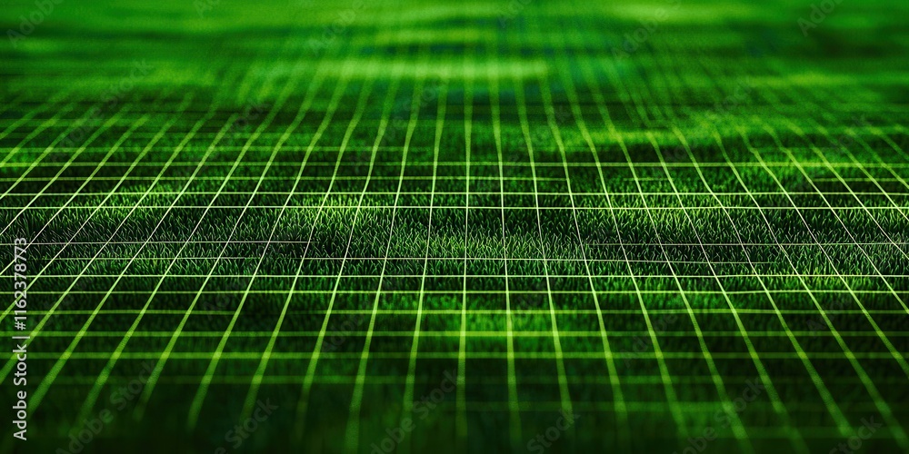Poster Green field with a grid pattern