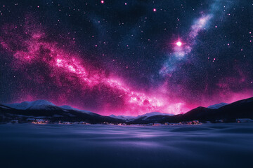 Fototapeta premium stars and aurora in the night sky,winter night backgrouond