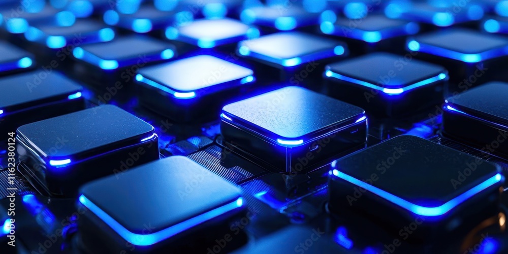 Poster Close up of a keyboard with blue keys
