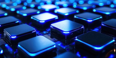 Close up of a keyboard with blue keys