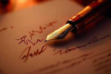 Close-up of fountain pen writing on paper.