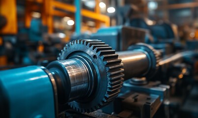 Fototapeta premium Close-up of industrial gear mechanism in factory.