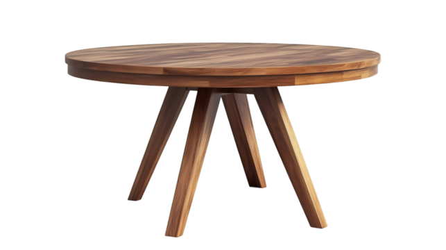 Modern round wooden table with crossed legs isolated on transparent background, perfect for interior design projects - Powered by Adobe
