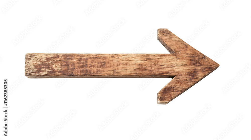 Poster old wooden arrow pointing to the right isolated on transparent background, ideal for indicating dire