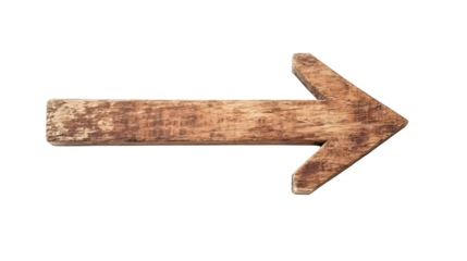 Old wooden arrow pointing to the right isolated on transparent background, ideal for indicating direction