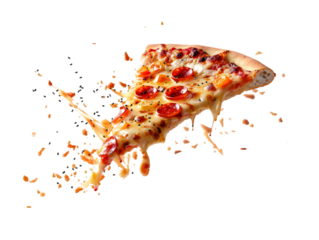 Dynamic Exploding Pepperoni Pizza Slice with Flying Toppings