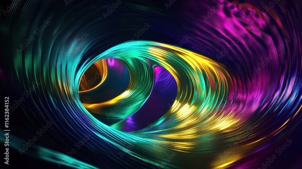 Poster dynamic 3d abstract sound waves with vibrant colors flowing in a dark space. generative ai