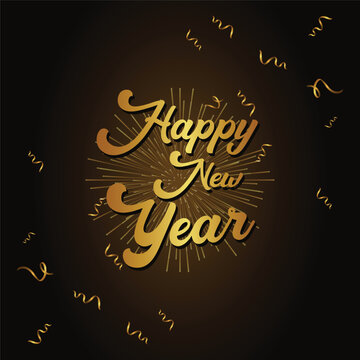 Happy New Year background with golden ribbon design
