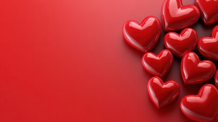 Fototapeta premium Floating Red Hearts on a Soft White Background - Romantic Valentine's Day Design, selective focus, copy space