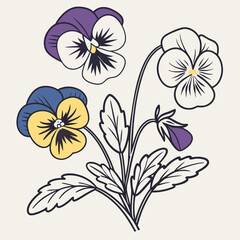 A sleek, minimalist design featuring black line art of pansy flower shapes, perfect for modern digital art projects.