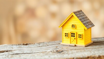 Whimsical Yellow Country House on Weathered Wood