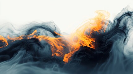 Fototapeta premium Colorful Smoke Swirls with Orange and Black Hues on Light Background