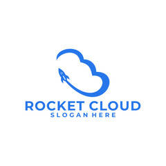 Modern Blue Rocket Cloud logo design template