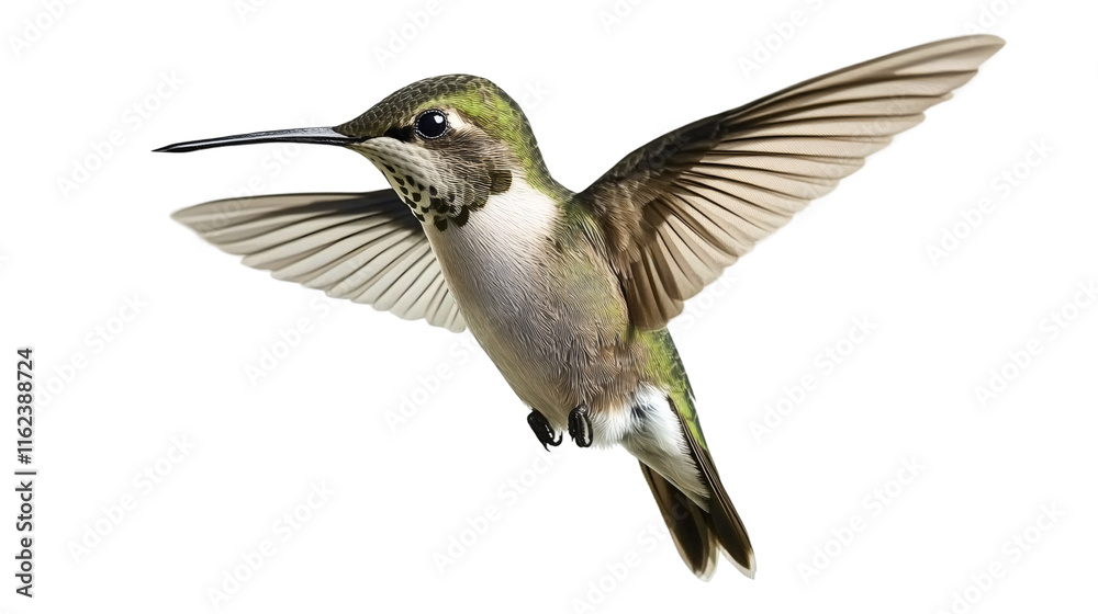 Poster Hovering hummingbird with extended wings, transparent backdrop, perfect for graphic design projects