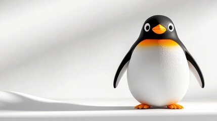 Fototapeta premium Cute Penguin Standing on White Background Simple Cartoon Style High Fidelity Illustration