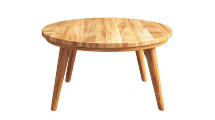 Modern round wooden table with transparent background standing on three legs, perfect for interior design projects