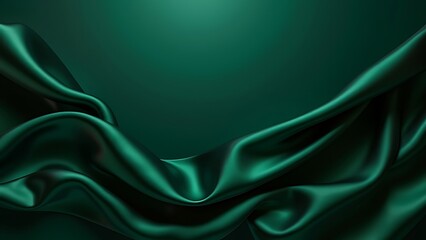 Obraz premium Beautiful dark green silk fabric curtain satin soft folds veil background luxury banner screen membrane