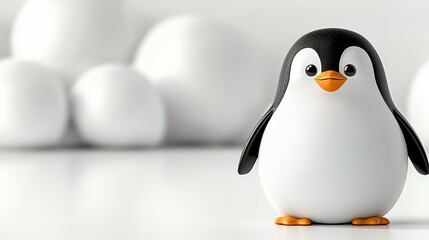 Fototapeta premium Penguin Standing Cartoon Style Simple Design White Background High Fidelity