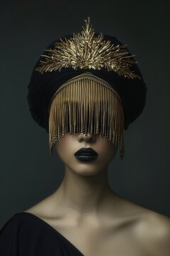 Fashion photography featuring vantablack and dripping gold with surreal minimalism and an ethereal dreamy atmosphere
