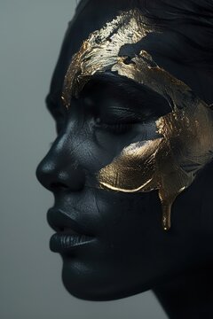 Fashion photography featuring vantablack and dripping gold with surreal minimalism and an ethereal dreamy atmosphere