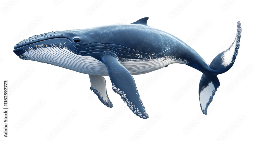 Aufkleber photorealistic 3d rendering showing humpback whale swimming underwater, isolated on transparent back