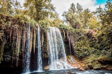 Duden Waterfalls Flowing into the Mediterranean Sea in Antalya