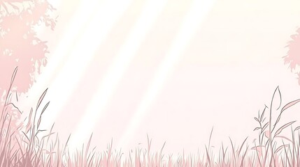 Soft Pink Grassland Scene with Sunlight Rays