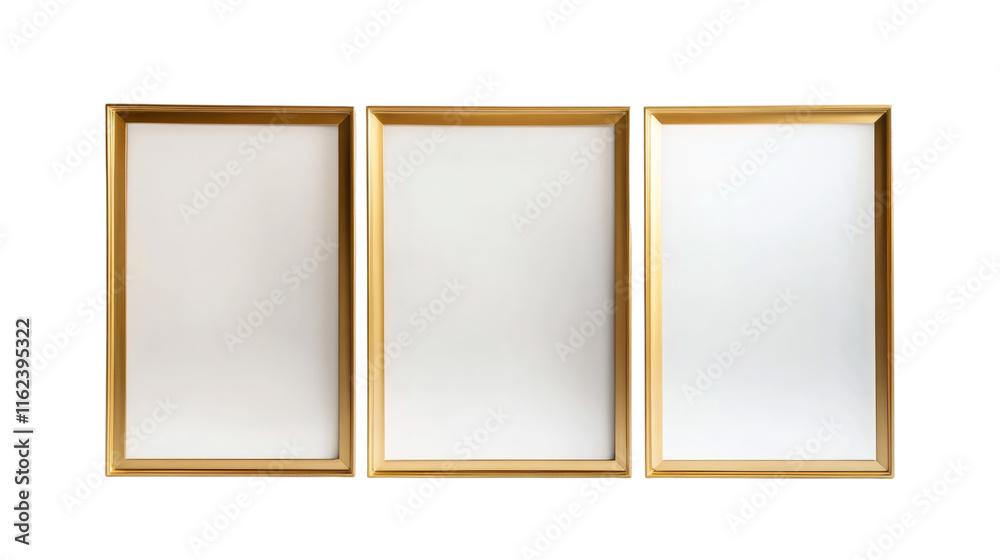 Aufkleber Golden vertical frames aligned precisely on pristine white surface, creating minimalist design with transparent overlay