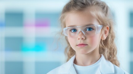 Child Focused on Learning Wearing Protective Glasses in Science Classroom Setting for Educational Purposes Highlighting Determination, Focus, and Curiosity in Youthful Scientific Exploration