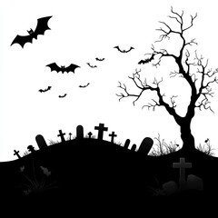 Vector black silhouette of a scary cemetery