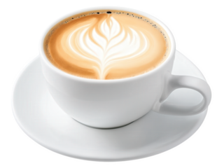 Cafe au Lait A French-style coffee made with equal parts brewed coffee and steamed milk. The side view reveals a