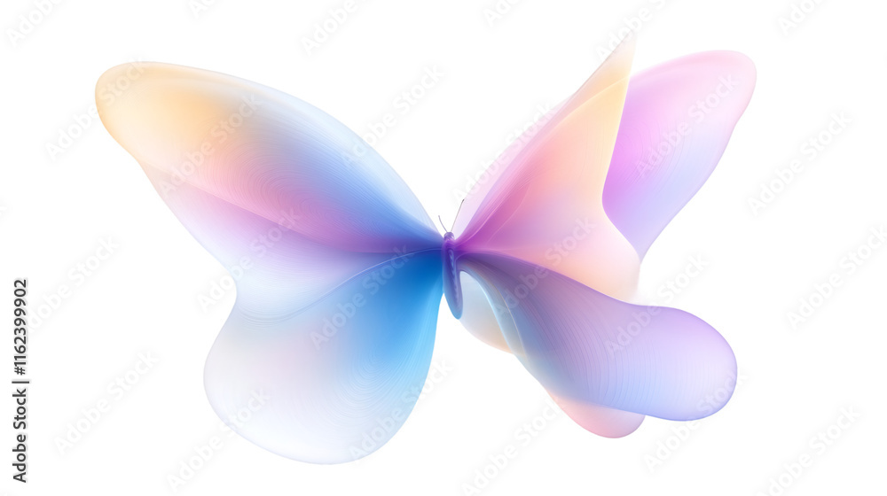 Poster abstract butterfly with iridescent wings on transparent background, ideal for fantasy and nature pro