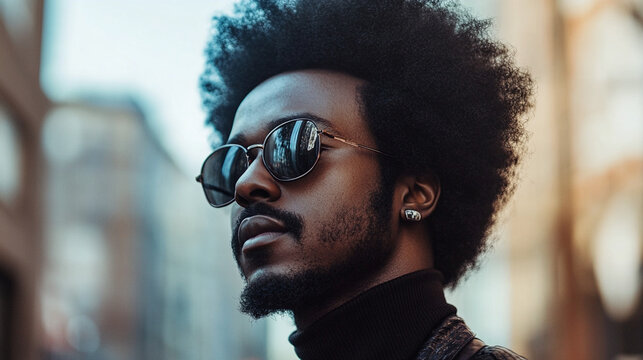 Close-up of a male face wearing large sunglasses.
