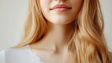Naklejka premium Close-up of a young woman's face and hair.